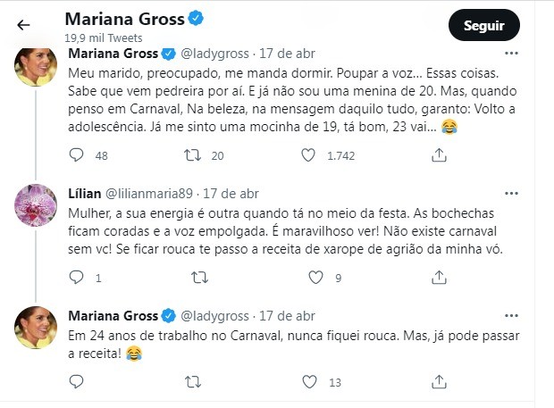 Post de Mariana Gross (Foto: Reprodução/Twitter)