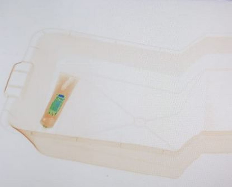 Agentes penitenciários descobriram o celular quando pertences da visitante passaram pelo aparelho de raio X — Foto: Divulgação/Iapen-AC