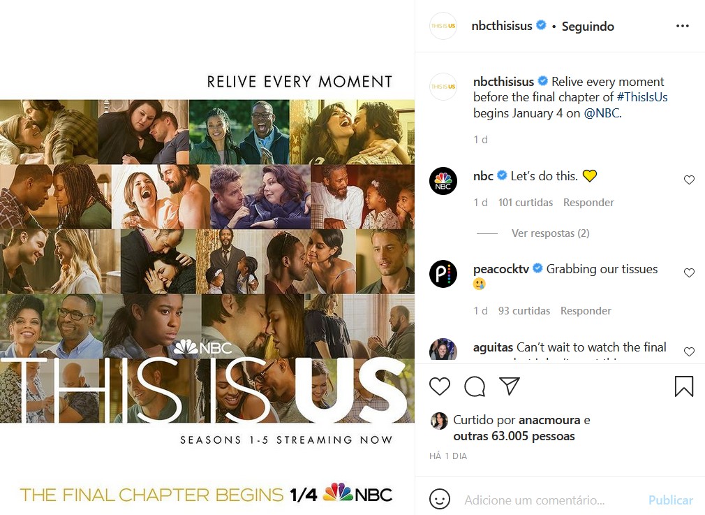 NBC define data de estreia da última termporada de This Is Us (Foto: Reprodução/Instagram)