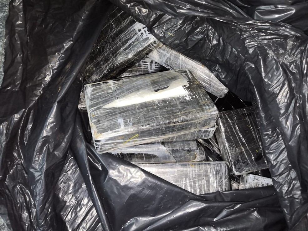 Droga estava em tabletes dentro de sacos de lixo — Foto: Lucas Rangel/TV Vanguarda