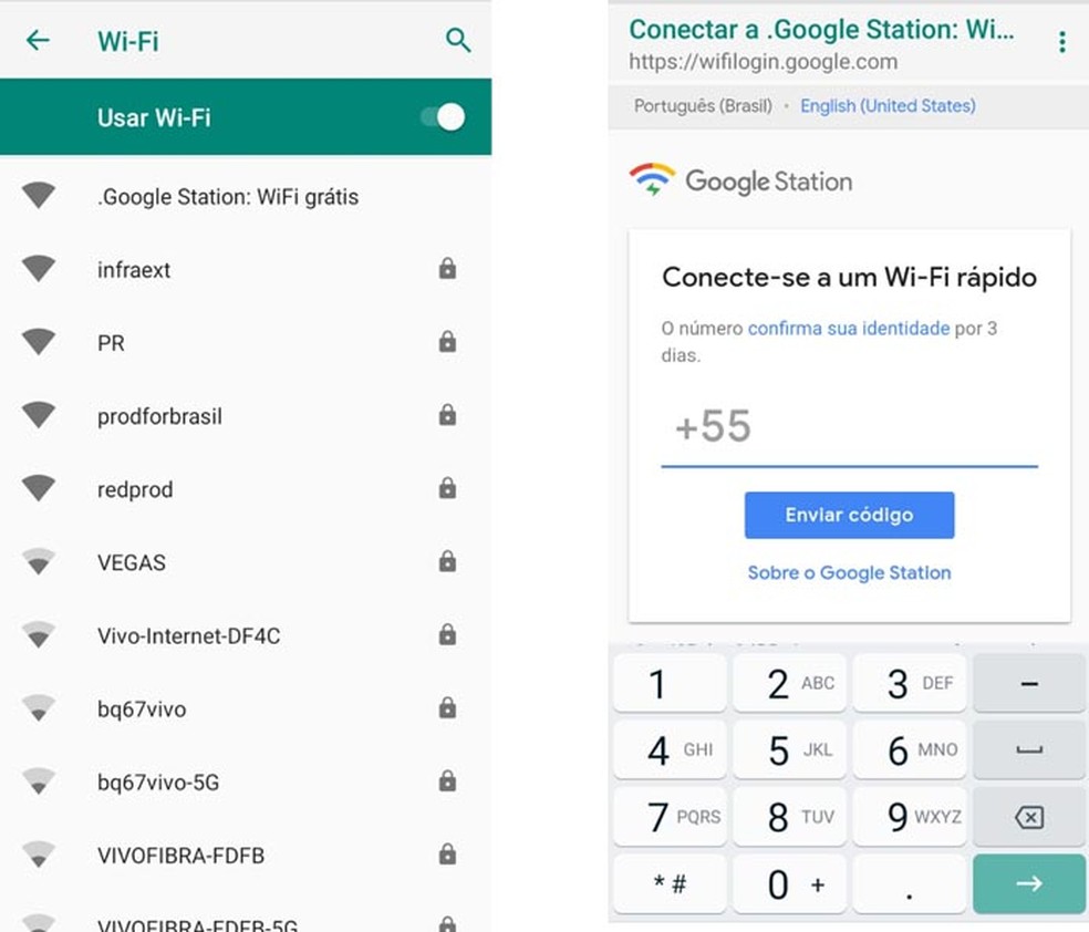 Busque por Google Station no Wi-Fi e insira número do celular — Foto: Divulgação/Google