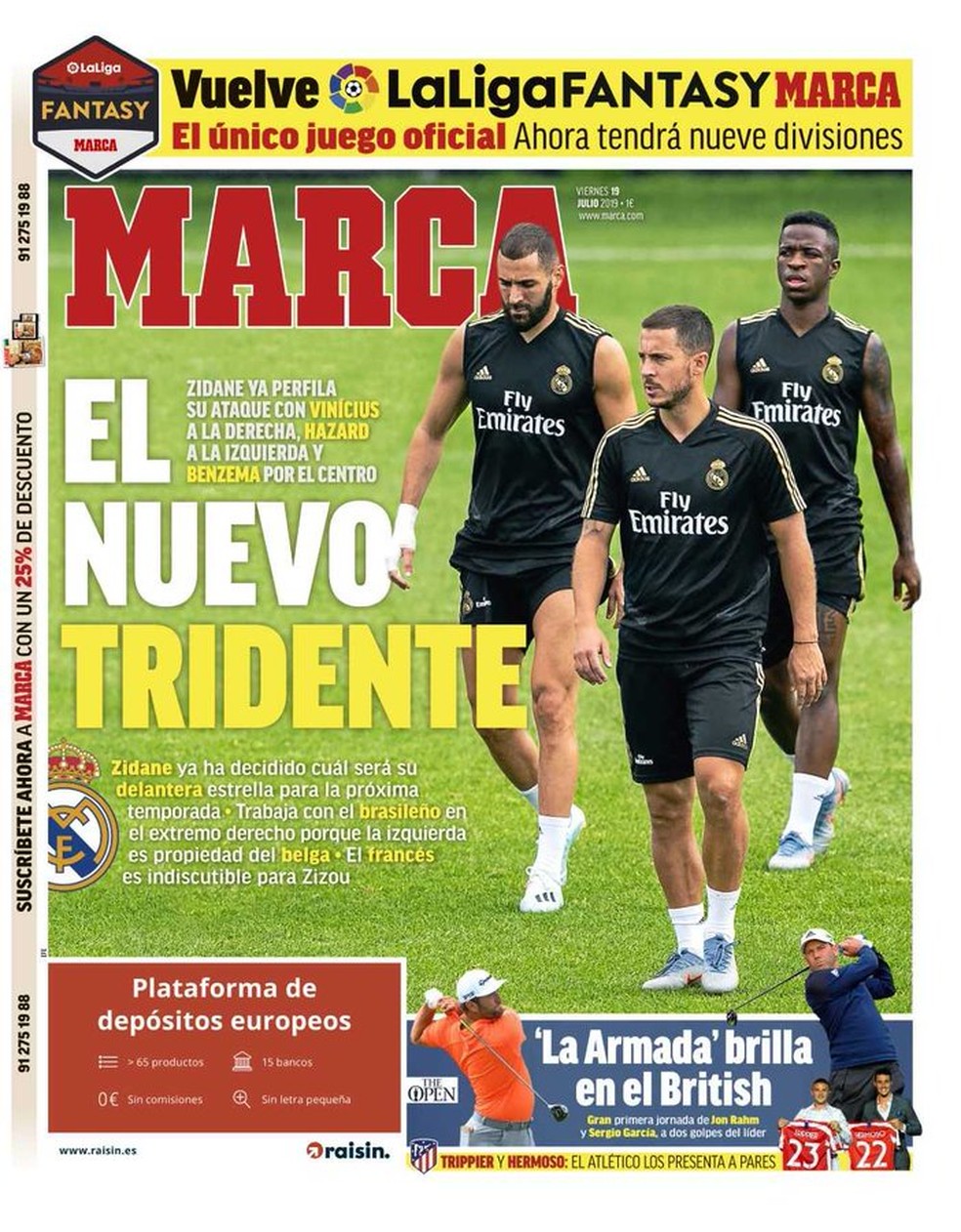 "O novo tridente" do Real Madrid, segundo o "Marca" — Foto: Reprodução/Marca