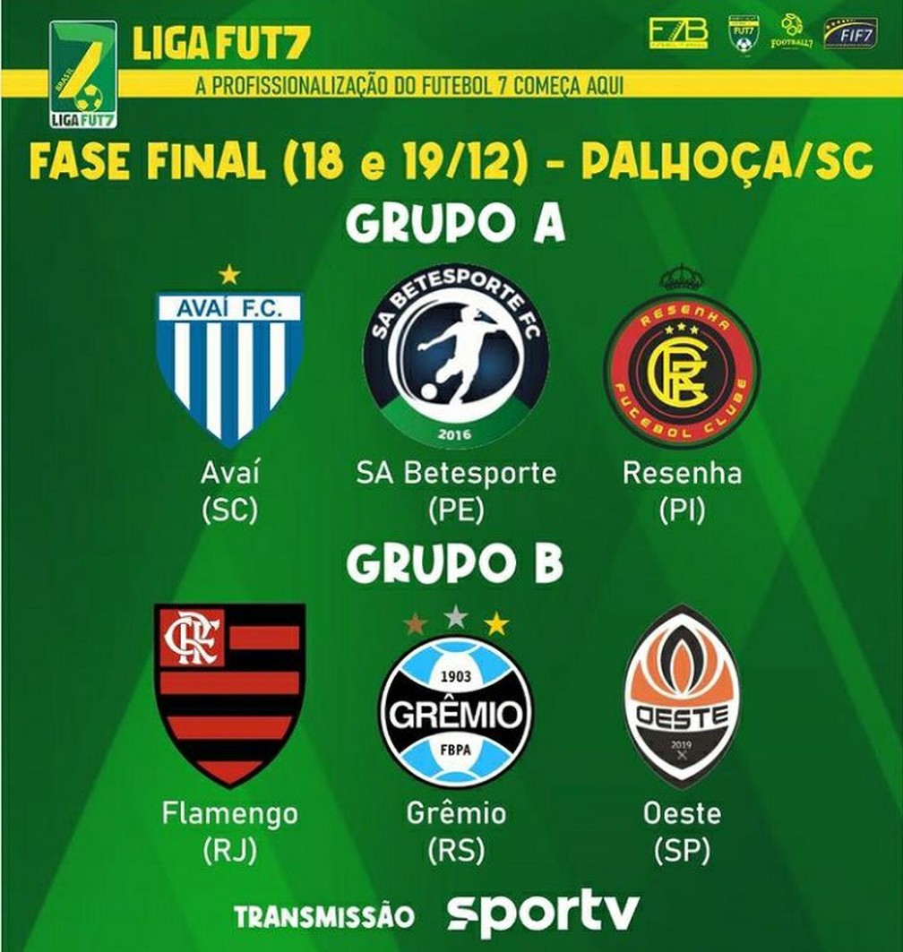 Grupos fase final Liga Fut7  — Foto: Divulgação Futebol 7 Brasil 