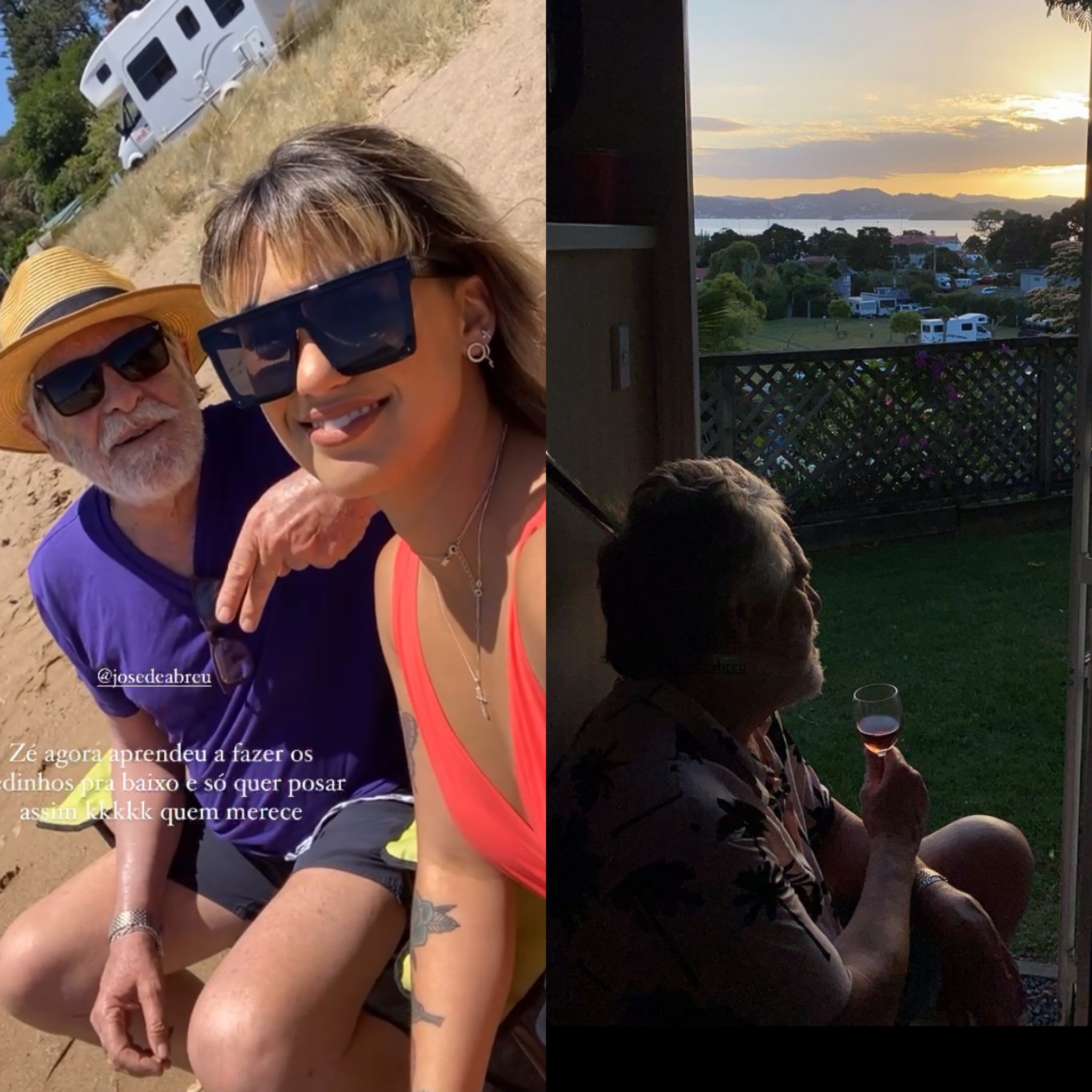Carol Junger e José de Abreu curtem pôr do sol durante viagem de trailer pela Nova Zelândia  (Foto: Instagram)