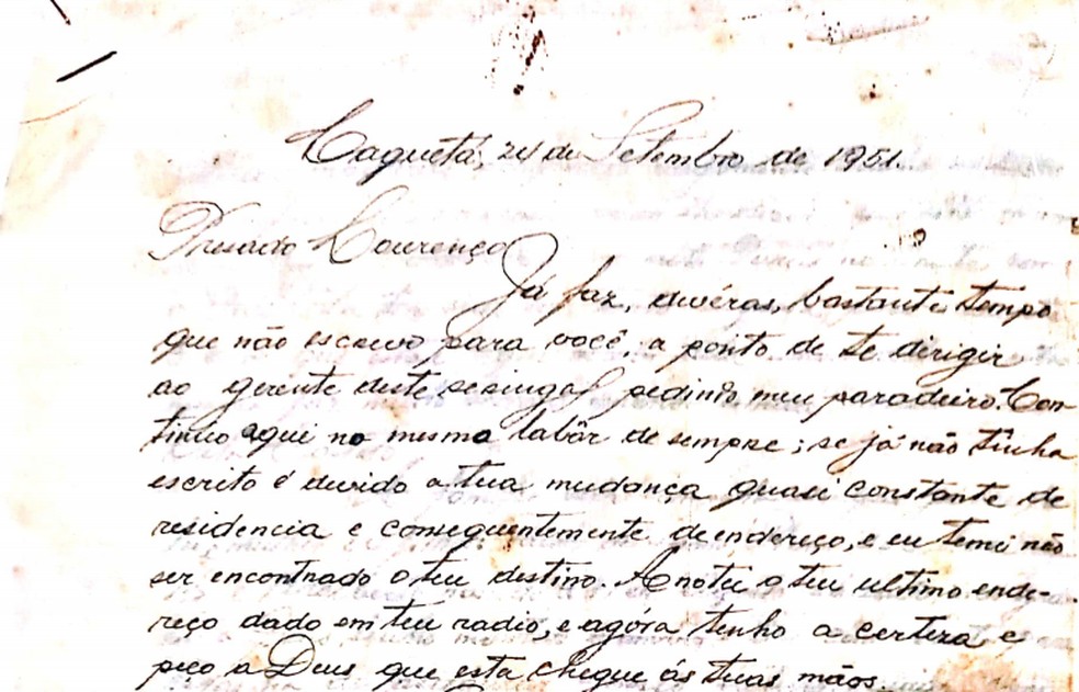 Carta de 1951 foi último contato entre irmãos — Foto: Arquivo pessoal