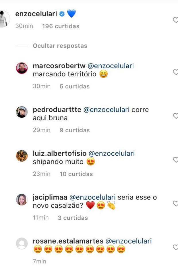 Enzo Celulari deixa coração em post de Bruna Marquezine (Foto: Reprodução / Instagram)