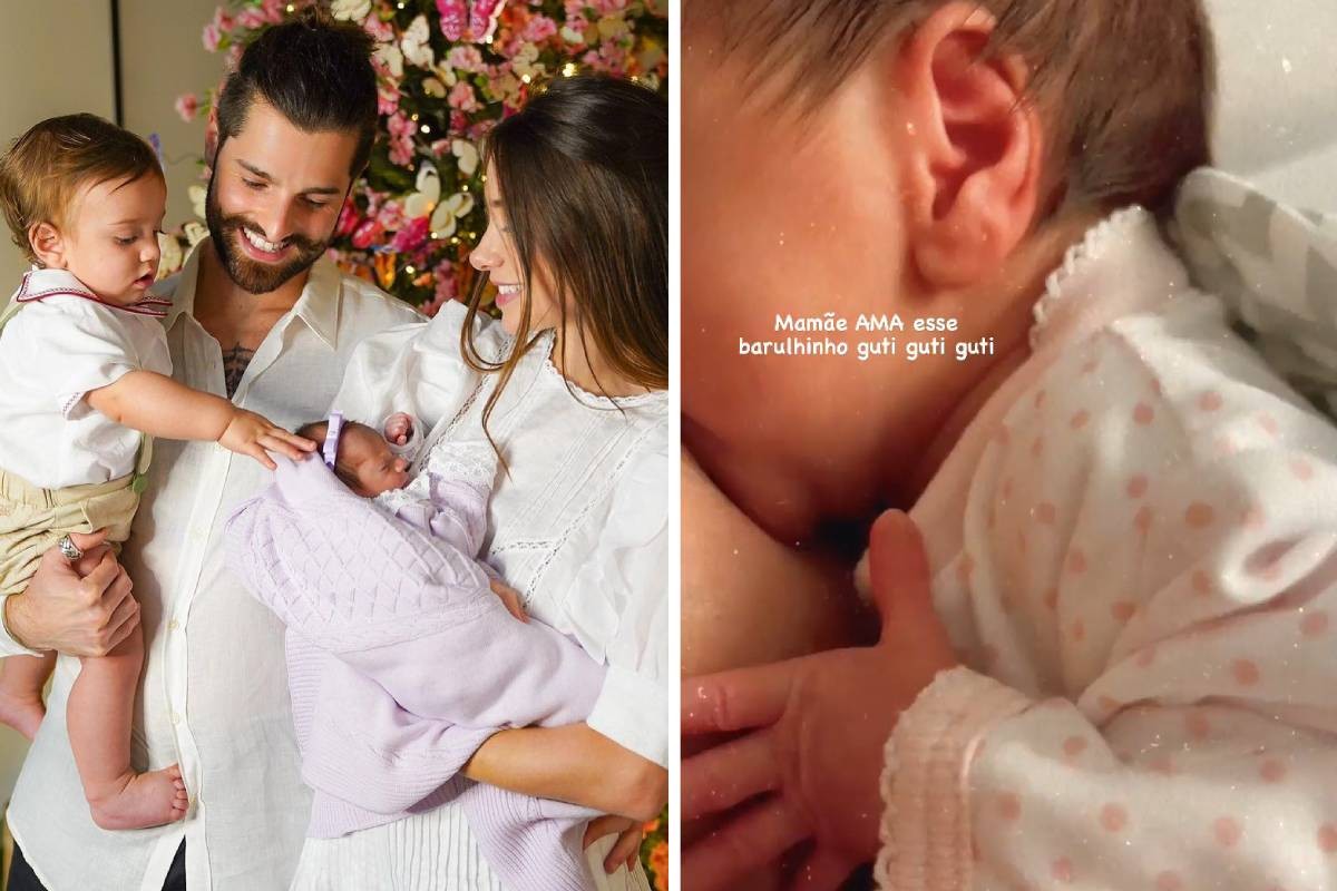 Alok e Romana Novais com os filhos; médica amamenta Raika (Foto: Reprodução/Instagram)