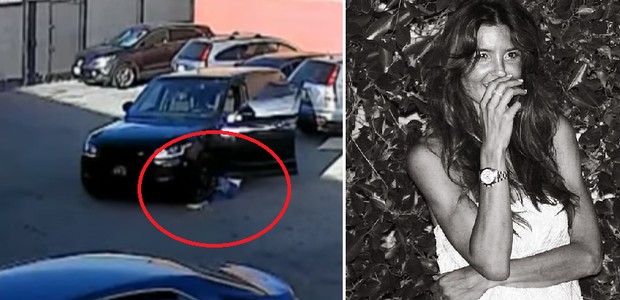No vídeo, mãe de dois é atropelada pelo próprio carro (Foto: Reprodução DailyMail)