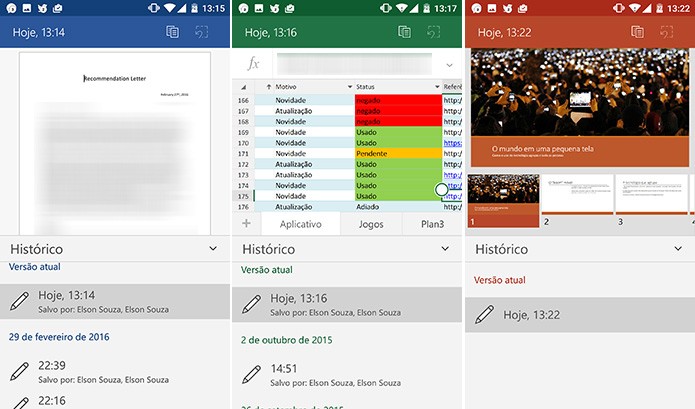 Microsoft Office exibe lista de edições nos aplicativos para Android (Foto: Reprodução/Elson de Souza)