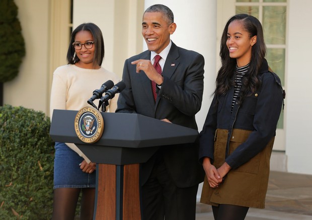 Barack Obama com as filhas, Sasha e Malia Obama (Foto: Getty Images)