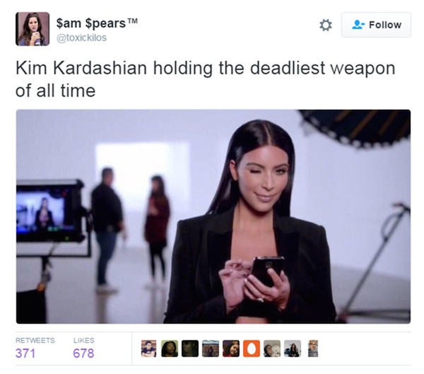 Uma piada nas redes sociais sobre a treta envolvendo Kim Kardashian, Taylor Swift e Kanye West (Foto: Twitter)
