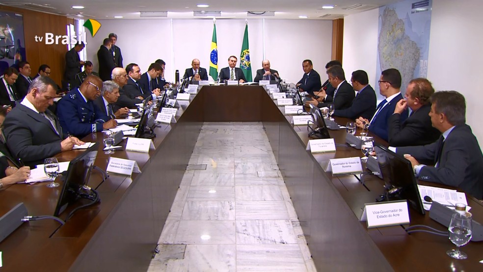 Bolsonaro comanou reuniÃ£o no PalÃ¡cio do Planalto com governadores da AmazÃ´nia â€” Foto: ReproduÃ§Ã£o/EBC