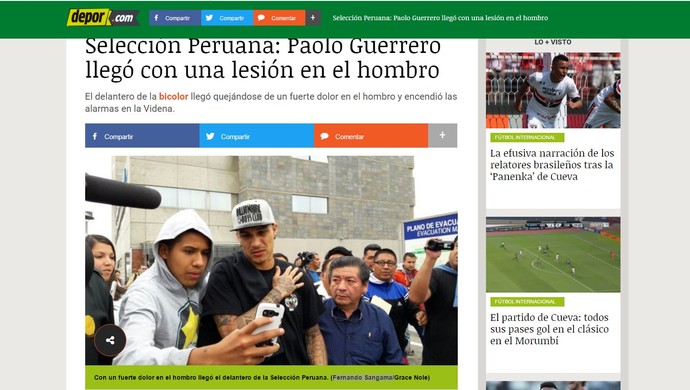Guerrero chega a Lima com dores no ombro, mas diz que não é nada grave