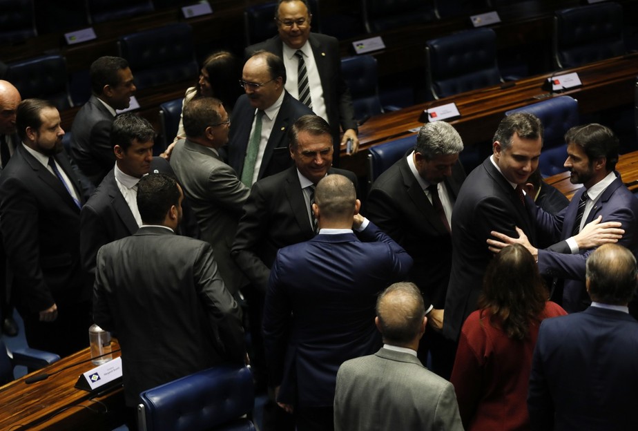 Em julho, Bolsonaro foi ao Congresso para participar da promulgação da PEC Eleitoral com Lira e Pacheco