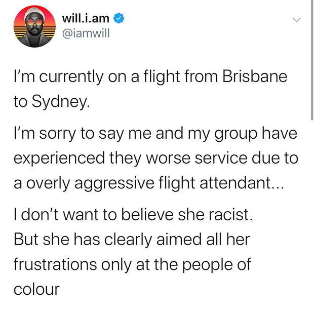 Will.i.am acusa aeromoça de racismo (Foto: Reprodução/Twitter)