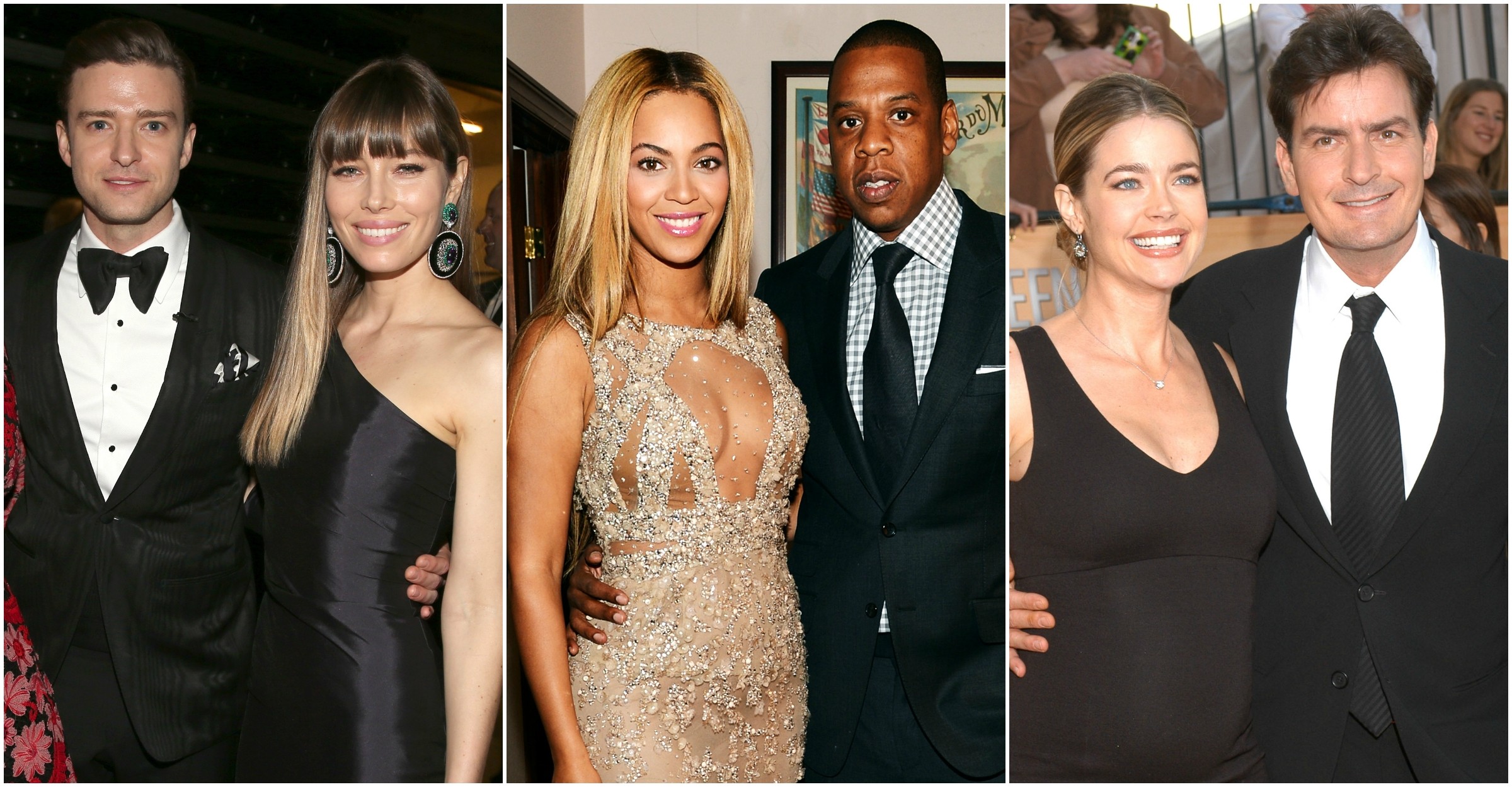 Justin Timberlake com Jessica Biel, Beyoncé com Jay-Z e Denise Richards com Charlie Sheen. (Foto: Getty Images)