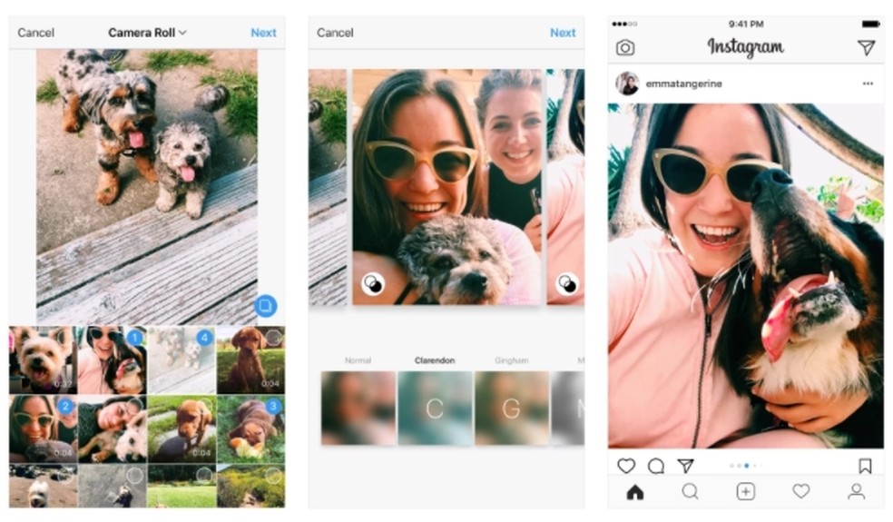 Instagram disponibiliza fotos e vídeos em forma de retrato ou paisagem na hora de publicar álbuns em um único post (Foto: Reprodução/Instagram)