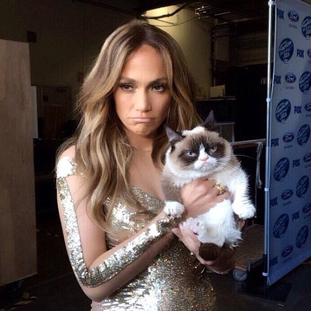 Jennifer Lopez e o gato Grumpy Cat (Foto: Reprodução/Instagram)