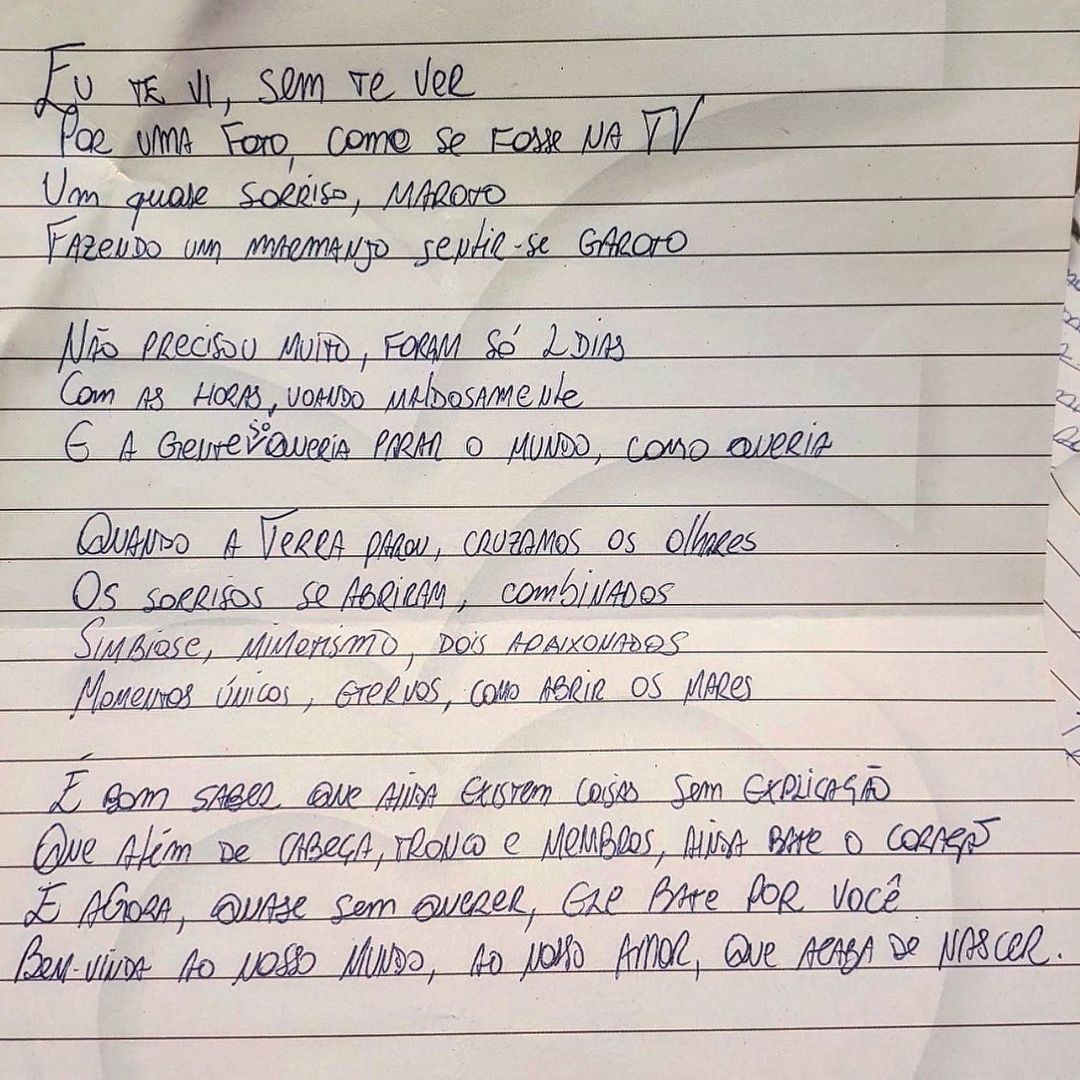 Rafa Brites mostra carta de amor que recebeu de Felipe Andreoli dois dias depois que ficaram pela primeira vez (Foto: Reprodução/Instagram)