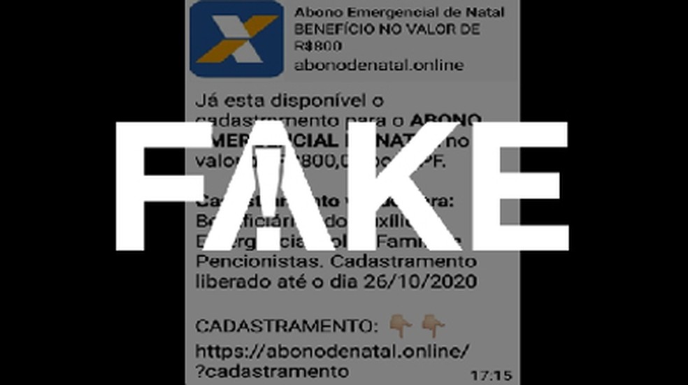 É #FAKE que governo federal vá pagar 'abono emergencial de Natal' de R$ 800 — Foto: Reprodução