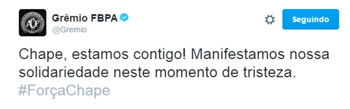 Twitter Grêmio tragédia com a Chapecoense (Foto: Reprodução)