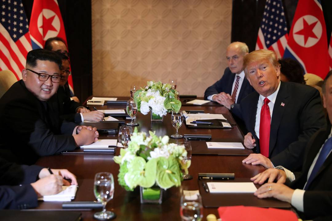 Kim Jong-Un e Donald Trump durante reuniÃ£o em Singapura