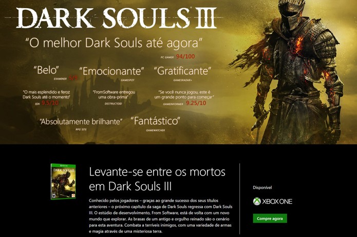 Página de Dark Souls 3 na Xbox LIVE Marketplace (Foto: Reprodução/André Mello)
