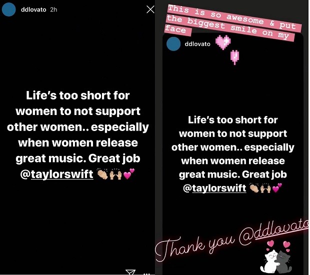 Demi Lovato elogiou Taylor Swift, que respondeu (Foto: Instagram/ Reprodução)