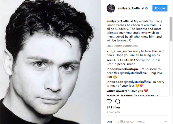 O ator britânico Simon Shelton Barnes, intérprete de Tinky Winky em Teletubbies, foi homenageado pela sobrinha (Foto: Instagram)