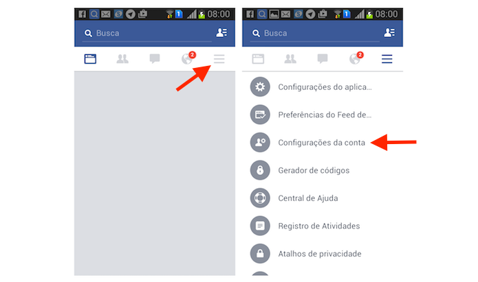 Acessando as configurações de conta do Facebook pelo Android (Foto: Reprodução/Marvin Costa)