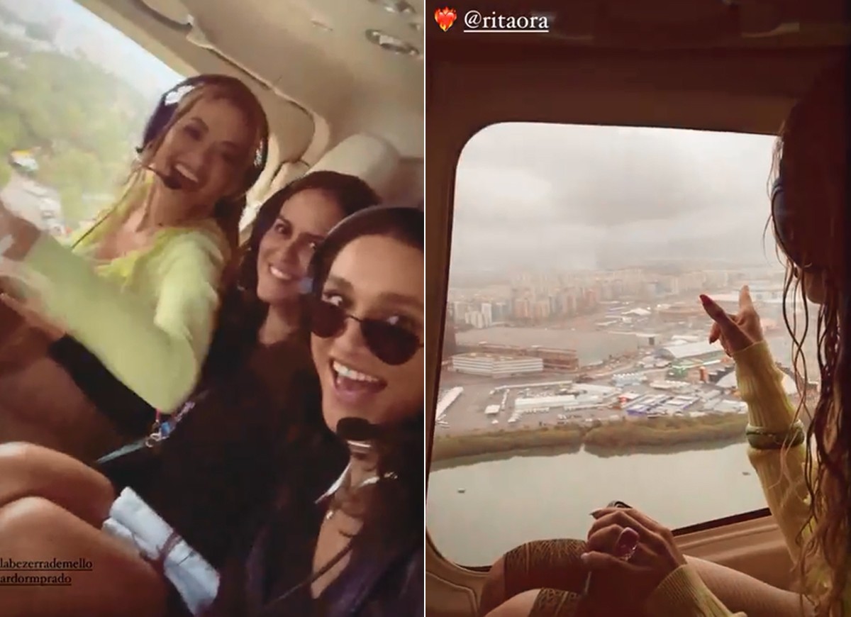 Débora Nascimento chega ao Rock in Rio de helicóptero com Rita Ora (Foto: Reprodução/Instagram)