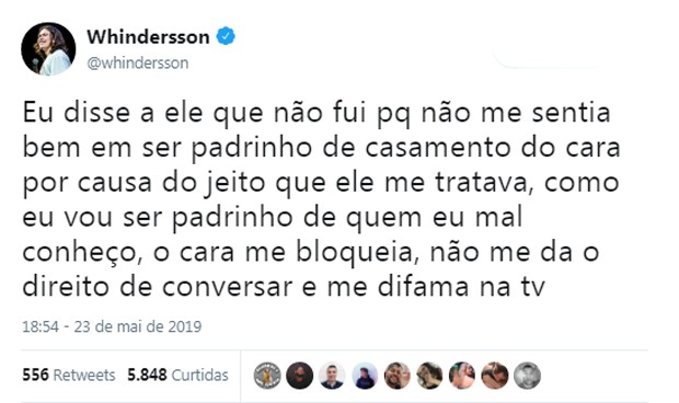 Whindersson Nunes rebate Carlinhos Maia (Foto: Reprodução/Twitter)