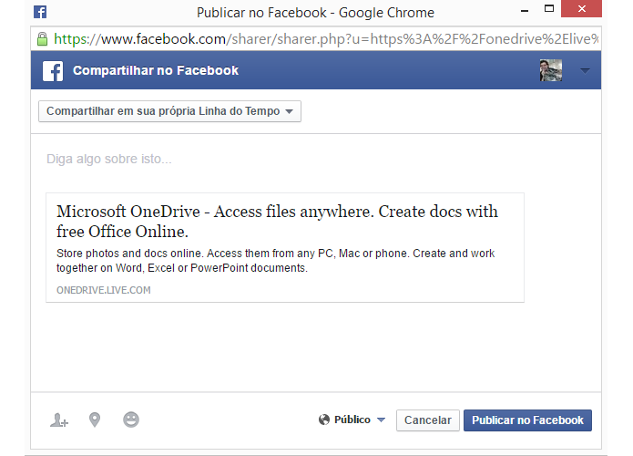 Facebook é uma das redes sociais que podem ser usadas no OneDrive (Foto: Reprodução/OneDrive)