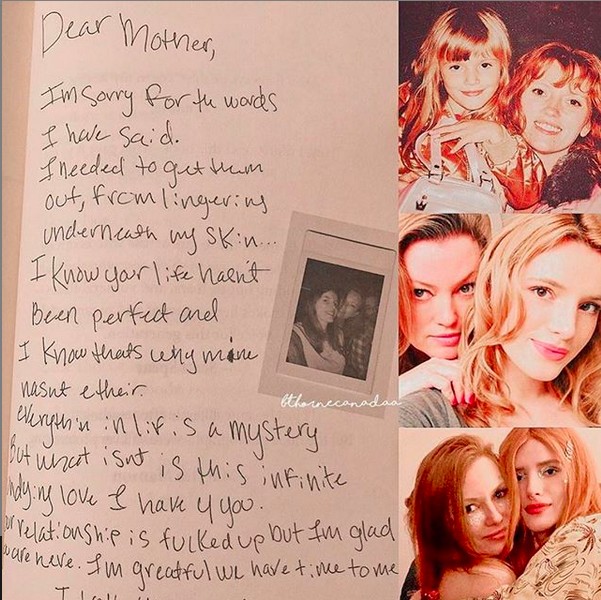 A carta compartilhada por Bella Thorne com seu pedido de desculpas e sua declaração de amor à mãe (Foto: Instagram)