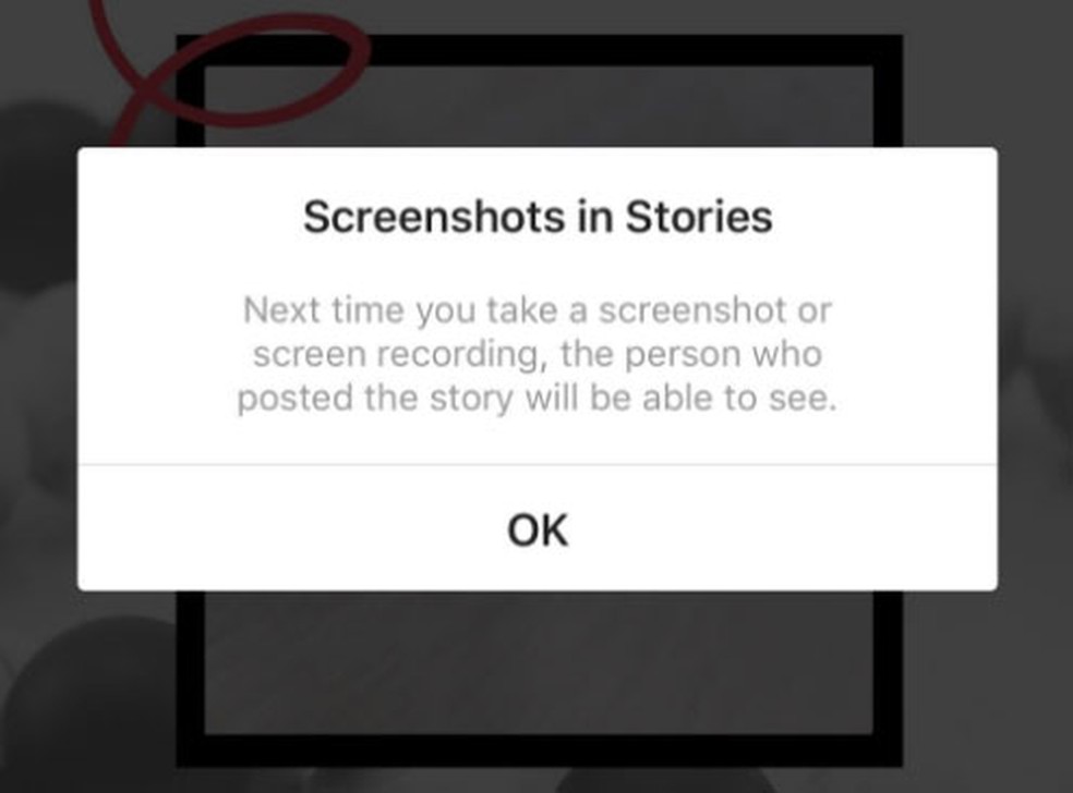 Aviso do Instagram feito a quem tentava copiar fotos ou vÃ­deos publicados no Stories. (Foto: ReproduÃ§Ã£o/Instagram)