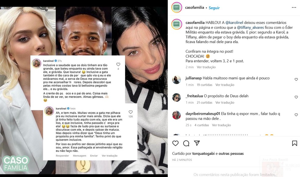 Karoline Lima acusa Éder Militão de traí-la com a ex-namorada — Foto: Reprodução/Instagram