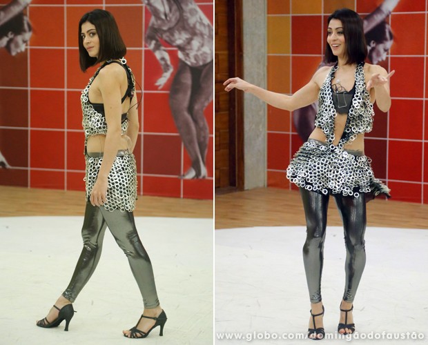 Carol Castro usou uma roupa 'futurista' nesta terça (Foto: Domingão do Faustão / TV Globo)