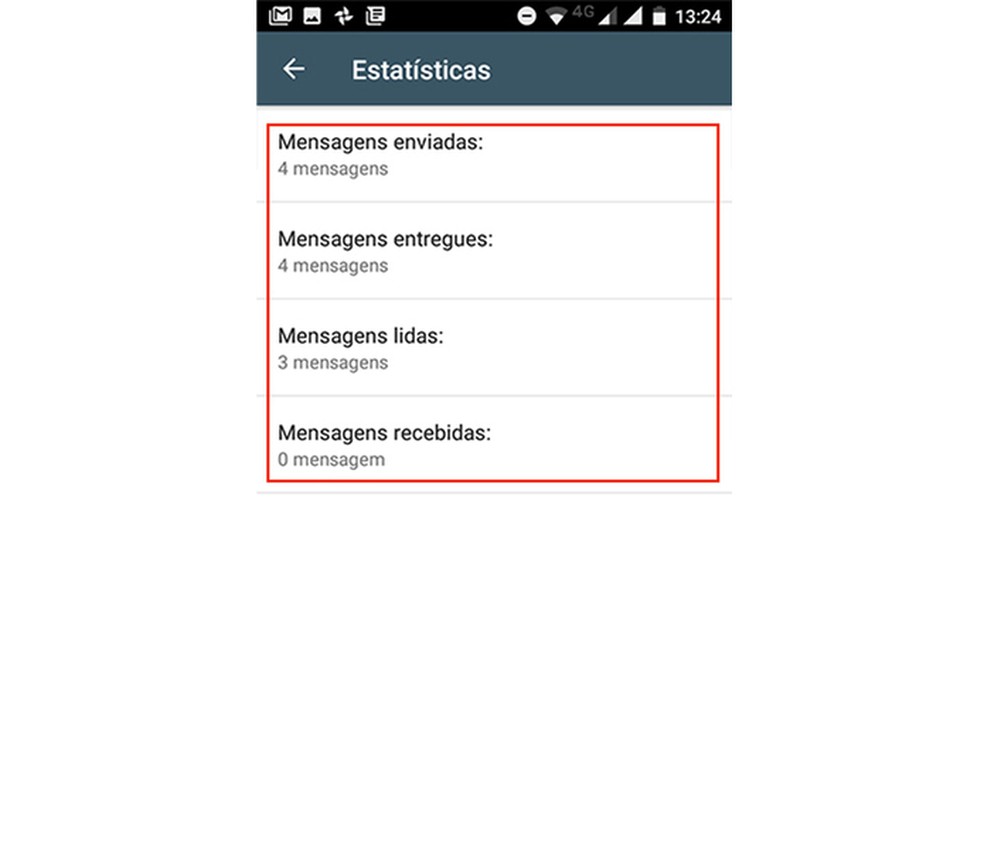 Estatísticas de mensagens enviadas, recebidas, lidas e entregues no WhatsApp Business (Foto: Reprodução/Marvin Costa)