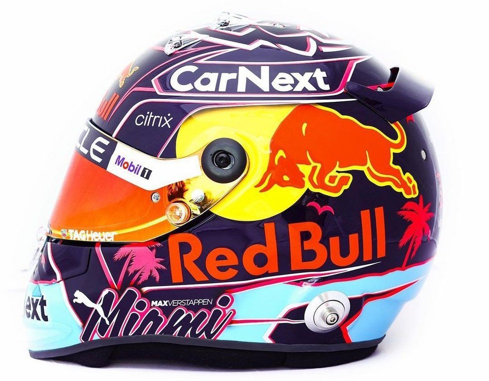 Capacete de Max Verstappen para o GP de Miami — Foto: Reprodução