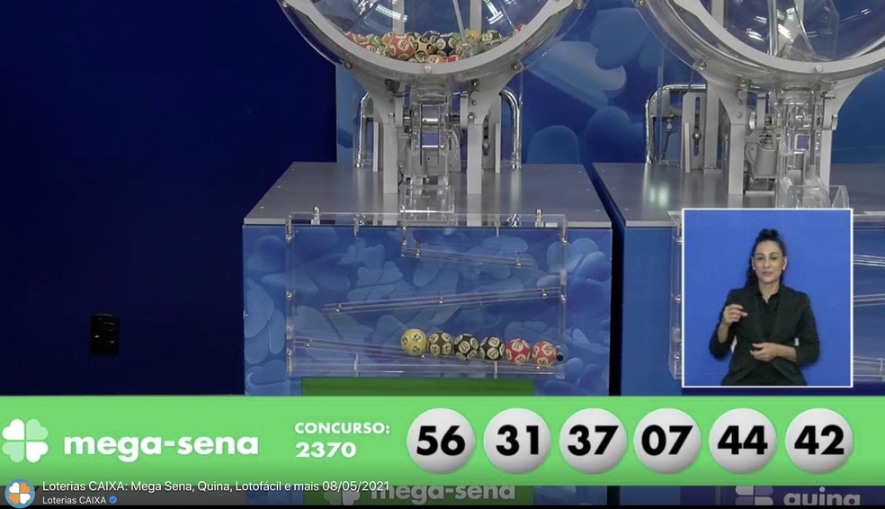 Resultado do concurso 2.370 da Mega-Sena, sorteado em 8 de maio de 2021 — Foto: Reprodução / Loterias CAIXA