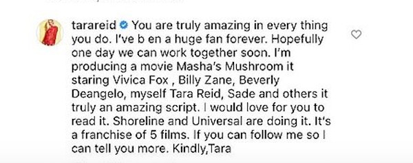 O convite feito pela atriz Tara Reid à colega de profissão Nicole Kidman (Foto: Instagram)