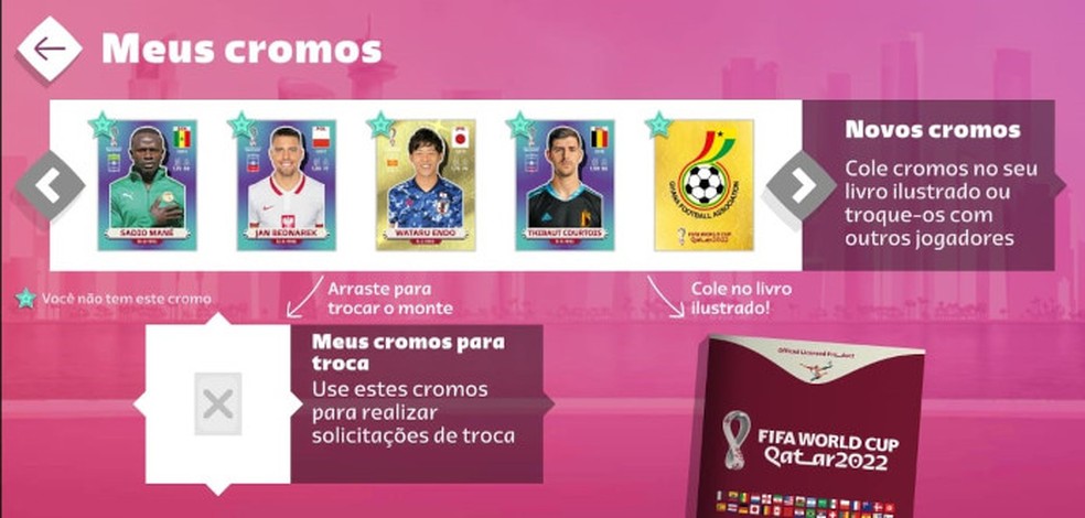 Usuário pode colar figurinhas no álbum virtual da Copa 2022 — Foto: Reprodução/Gabriel Pereira