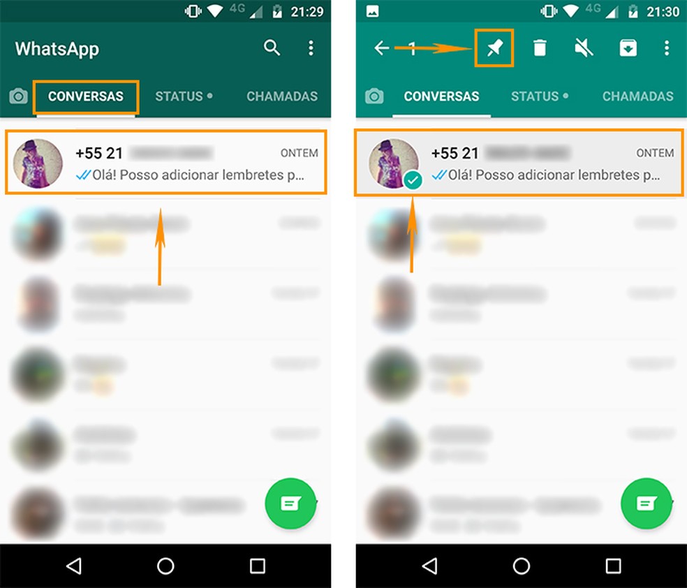 Fixe uma conversa no topo do WhatsApp pelo Android (Foto: Reprodução/Barbara Mannara)
