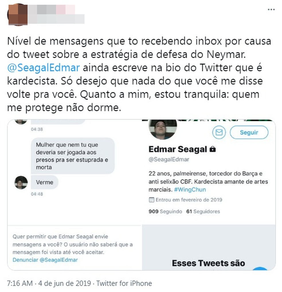 Jornalista foi atacada por Edmar Alteff no Twitter — Foto: Reprodução