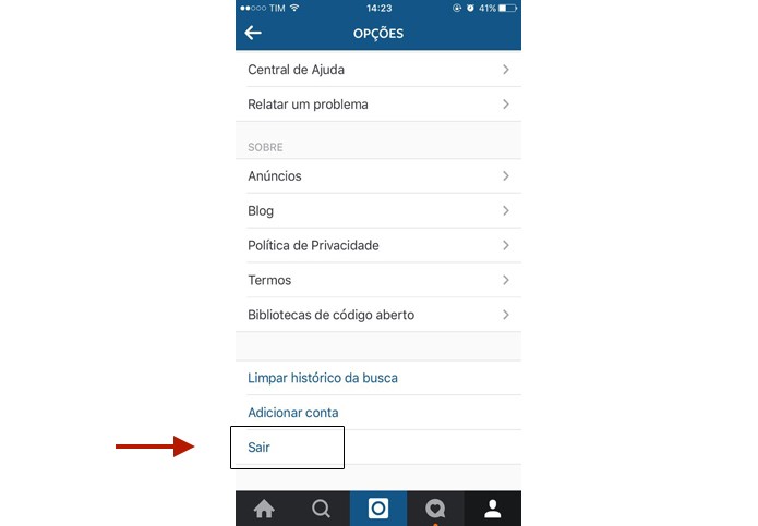 Atualização do Instagram devolve o botão Sair para o aplicativo no iOS (Foto: Melissa Cruz/TechTudo)