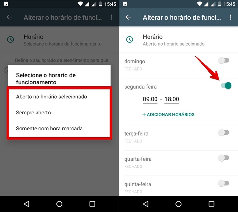 Adicionando horário de funcionamento (Foto: Reprodução/Helito Bijora)