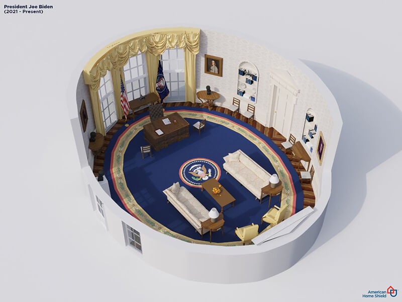 Renders mostram evolução do Salão Oval da Casa Branca ao longo da história (Foto: American Home Shield)