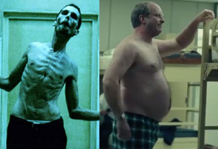 O ator Christian Bale em cena de O Maquinista (2004) e de O Vice (2018) (Foto: Reprodução)