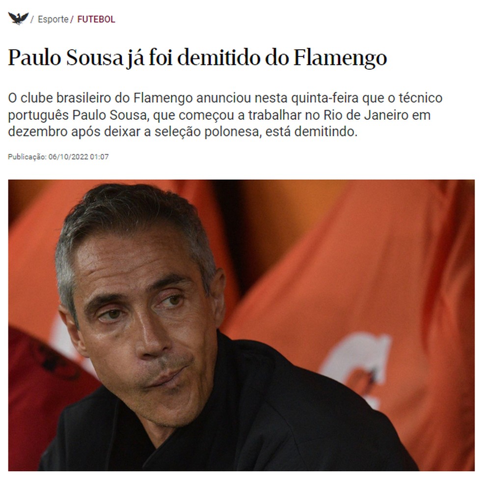 No Rzeczpospolita, o noticiário destaca que ele “já foi demitido do Flamengo” — Foto: Reprodução