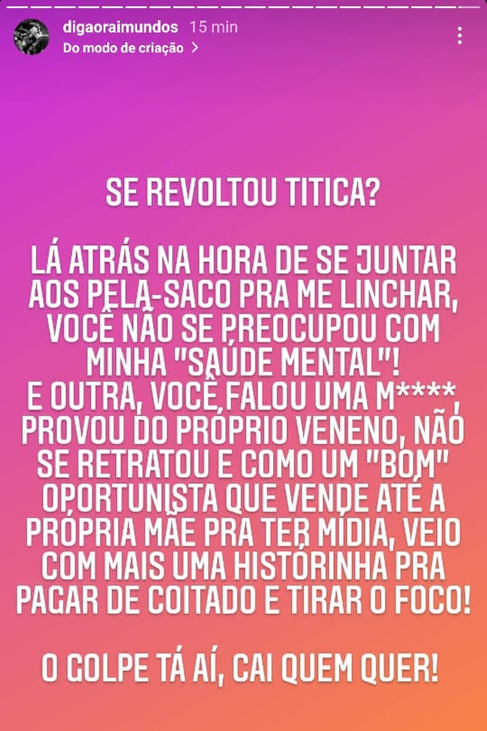 Digão critica Tico Santa Cruz — Foto: Divulgação